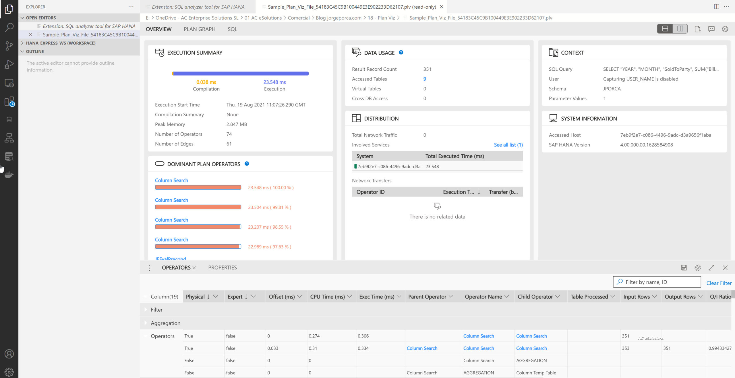 SAP Hana SQL Plan Analyzer en Visual Studio Code /h